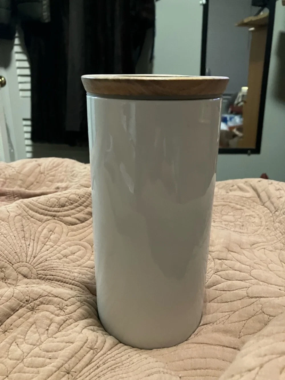 NWT IKEA Dropper White Ceramic Canister with Wooden Lid